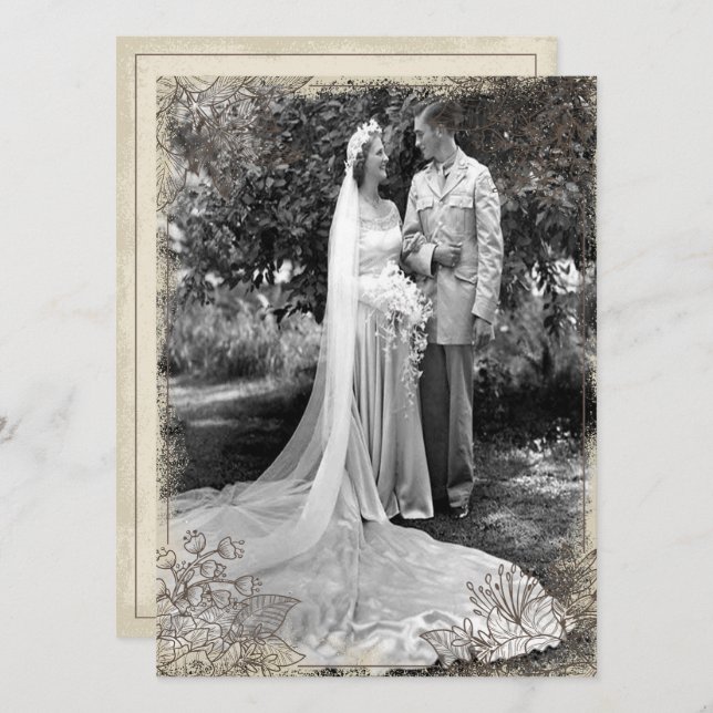 Invitation Célébration d'anniversaire de mariage à motif flor (Devant / Derrière)