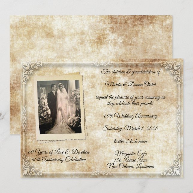 Invitation Célébration d'anniversaire de mariage vintage (Devant / Derrière)