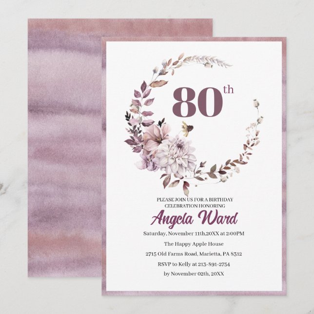 Invitation Célébration d'anniversaire élégante  paillettes fl (Devant / Derrière)