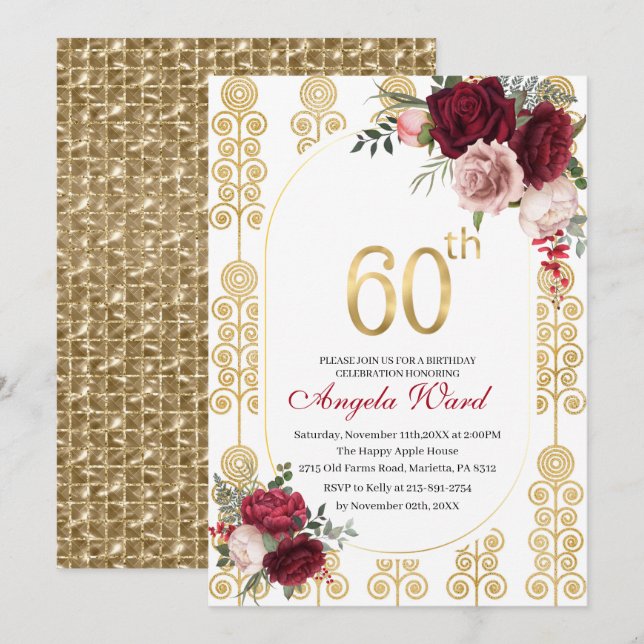 Invitation Célébration d'anniversaire élégante  paillettes fl (Devant / Derrière)