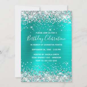 Invitation Célébration d'anniversaire Turquoise Paillettes Ar