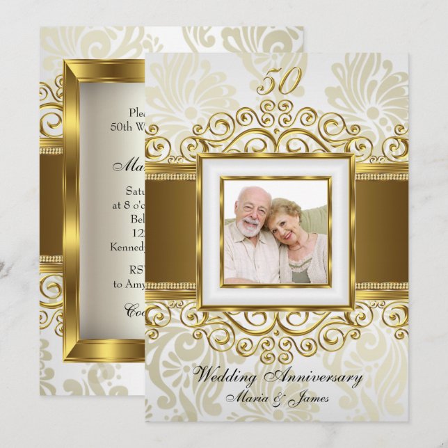 Invitation Célébration de 50 ans de mariage en Damassé avec T (Devant / Derrière)