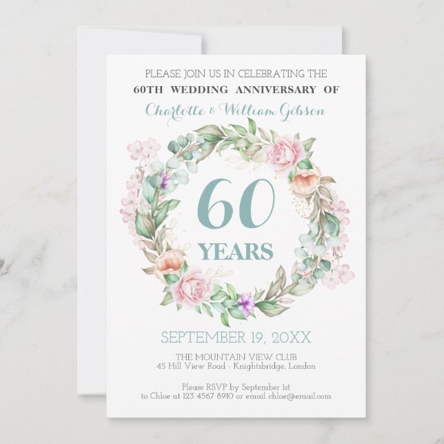 Invitation Célébration de 60 ans de mariage diamant avec des  (Devant)