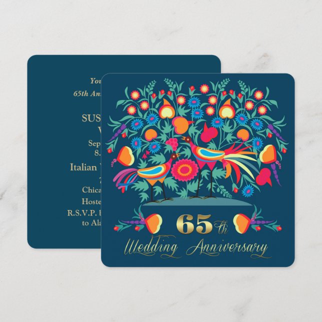 Invitation Célébration de 65 ans de mariage en Art Populaire (Devant / Derrière)