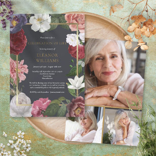 Invitation Célébration de collage photo florale de funéraille