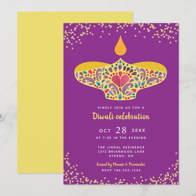 Invitation Célébration de Diya Diwali (Devant / Derrière)