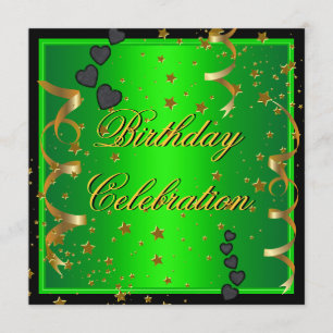 Invitation Célébration de fête d'anniversaire vert citron or 