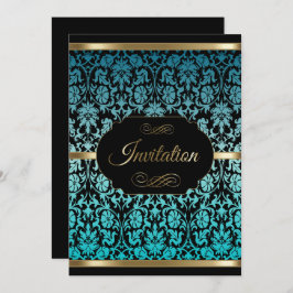 Invitation Célébration de fête en Damassé Turquoise | Texte D