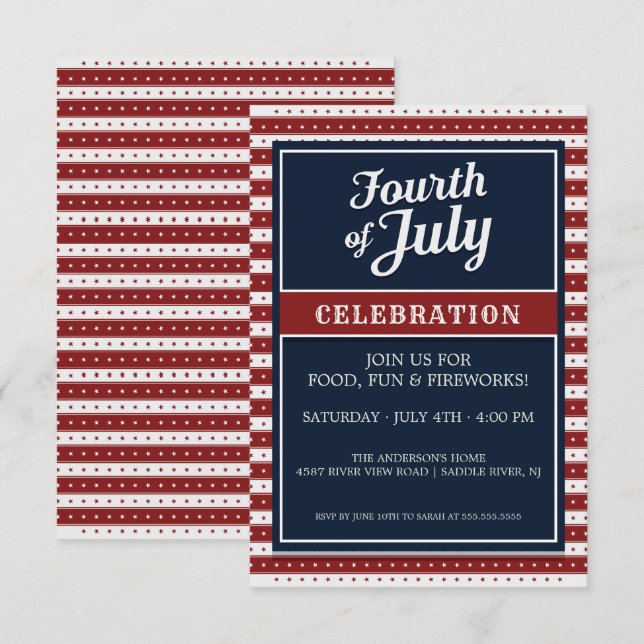 Invitation Célébration de la fête du 4 juillet étoile (Devant / Derrière)
