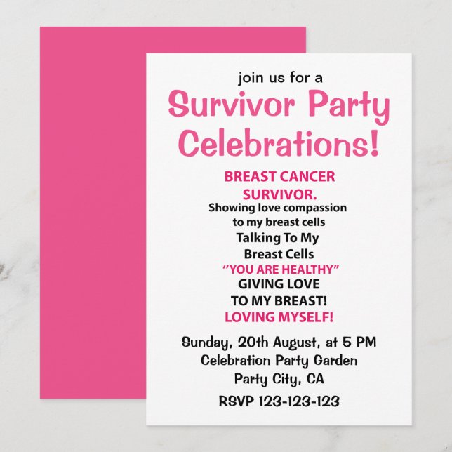 Invitation Célébration de la fête du survivant du cancer du s (Devant / Derrière)