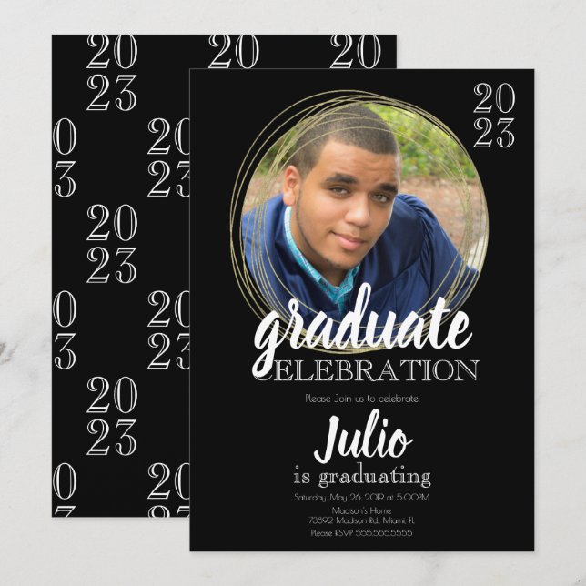 Invitation Célébration de la graduation moderne Black Gold (Devant / Derrière)