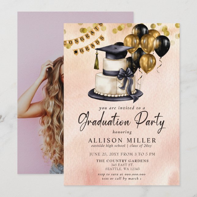 Invitation Célébration de la Graduation Moderne Photo Graduat (Devant / Derrière)