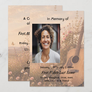Invitation Célébration de la musique de guitare Service funèb