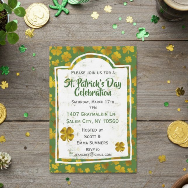 Invitation Célébration de la Saint Patrick Shamrock d'or Clov (Créateur téléchargé)