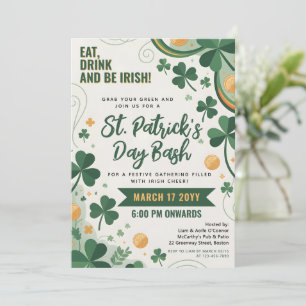 Invitation Célébration de la Saint-Patrick Shamrocks Vert Or 