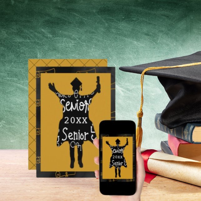 Invitation Célébration de la Silhouette Gold Party (Senior Graduate Silhouette Gold Party Celebration Invitation)