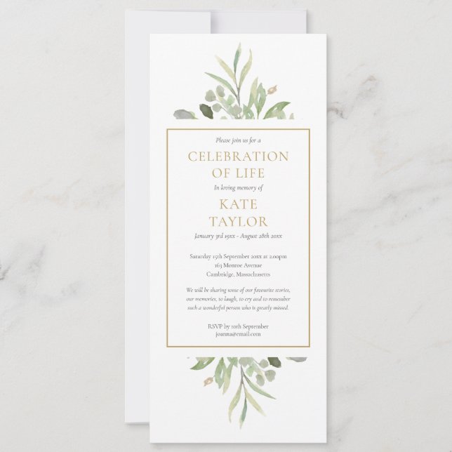 Invitation Célébration de la verdure de la vie Service funéra (Devant)