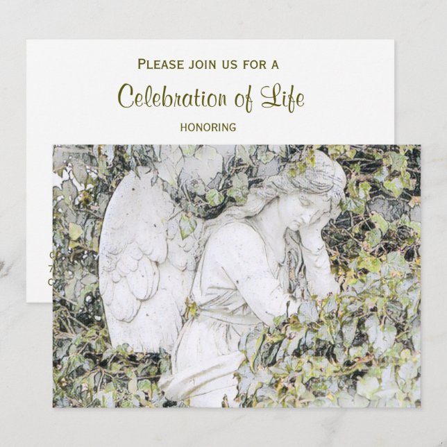 Invitation Célébration de la vie - Angel dans le jardin (Devant / Derrière)