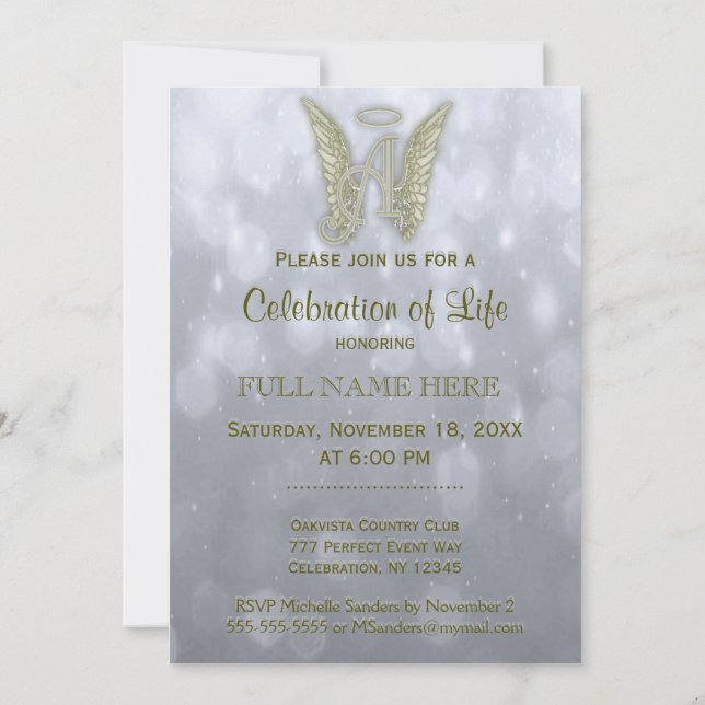 Invitation Célébration de la vie - Argent & Or (Dos)