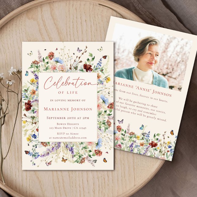 Invitation Célébration de la vie au mémorial Fleur sauvage mo (Créateur téléchargé)