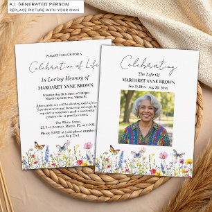 Invitation Célébration de la vie avec des fleurs sauvages col