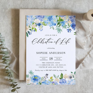 Invitation Célébration de la vie avec Hortensia Bleu et Rose