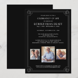 Invitation Célébration de la vie Black White 3 Photo Invitati