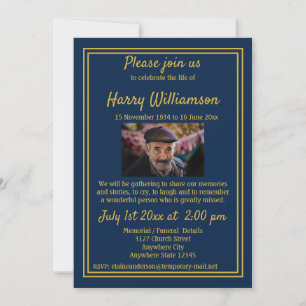 Invitation Célébration de la vie Blue Funeral Photo personnal