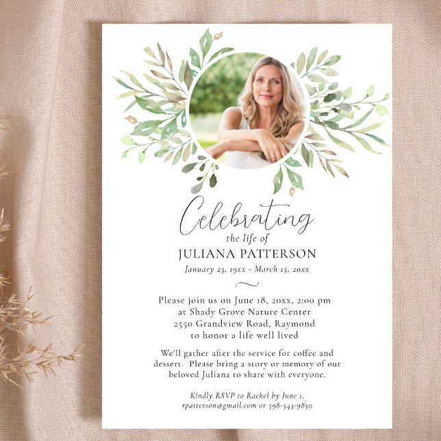 Invitation Célébration de la vie Botanique Greens Funérailles (Créateur téléchargé)
