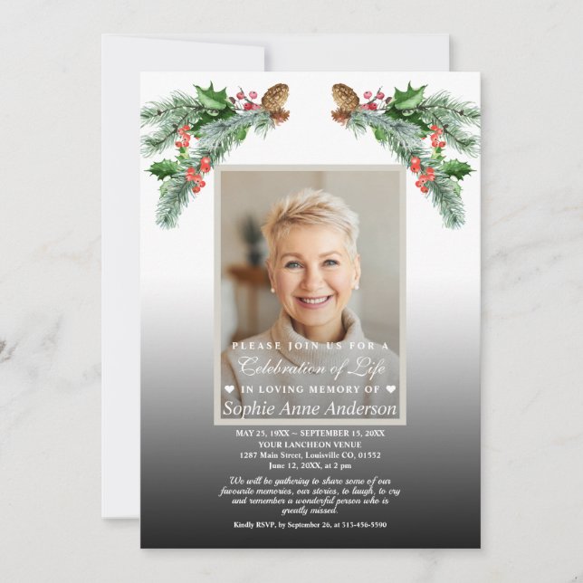 Invitation Célébration de la vie Bouquet d'hiver (Devant)
