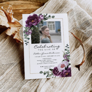 Invitation Célébration De La Vie De Femme avec Photo Violet