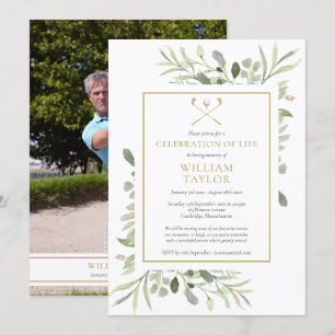 Invitation Célébration de la vie de golfeur Décoration verte 