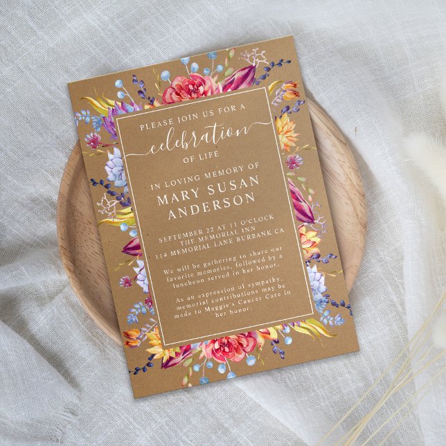 Invitation Célébration de la vie de Kraft Succulents (Créateur téléchargé)