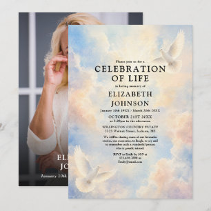 Invitation Célébration de la vie de la colombe céleste Photo