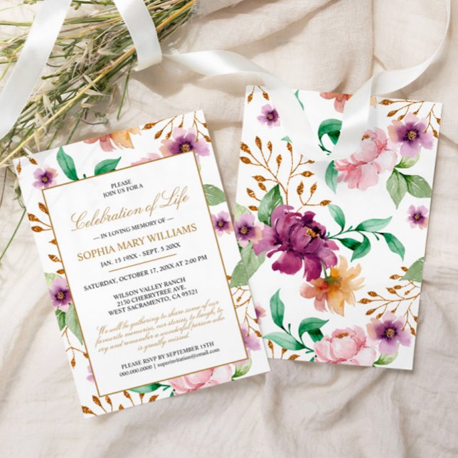 Invitation Célébration de la vie des Roses roses et violets (Créateur téléchargé)