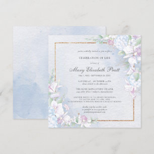Invitation Célébration de la vie Dusty bleu et blanc floral
