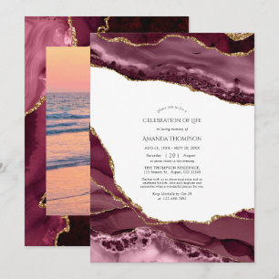 Invitation Célébration de la vie en agate bordeaux et or