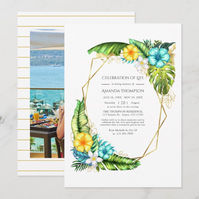 Invitation Célébration de la vie en été géométrique tropicale (Devant / Derrière)
