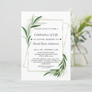 Invitation Célébration de la vie en feuille Photo Funeral Mem