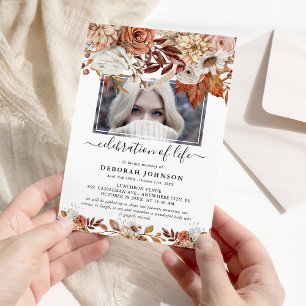 Invitation Célébration de la vie en photo, enterrement rustiq