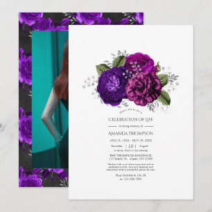 Invitation Célébration de la vie en pourpre royal et argent f
