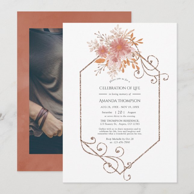 Invitation Célébration de la vie en terre cuite géométrique (Devant / Derrière)