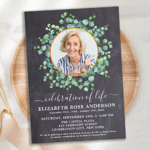 Invitation Célébration De La Vie Eucalyptus Photo Slate Funer