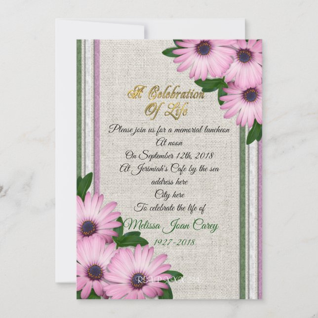 Invitation Célébration de la vie Fête de l'invitation sur le  (Devant)