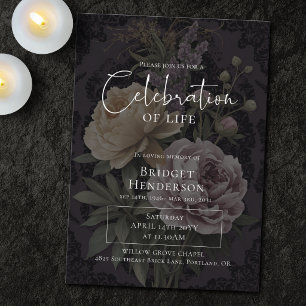 Invitation Célébration de la vie Fleurs funéraires sombres et