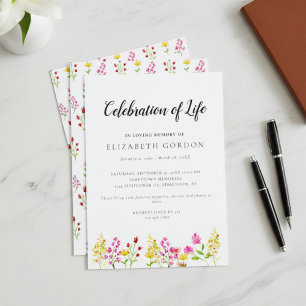 Invitation Célébration de la vie Fleurs sauvages Mémorial Fun