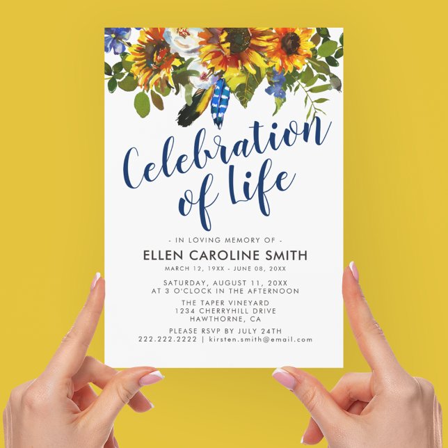Invitation Célébration de la vie | Fleurs solaires funéraires (Créateur téléchargé)
