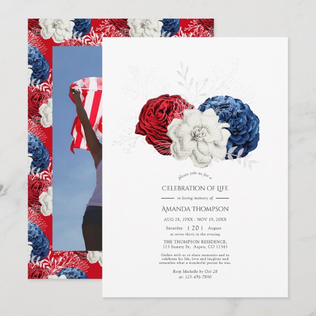 Invitation Célébration de la vie florale américaine patriotiq (Devant / Derrière)