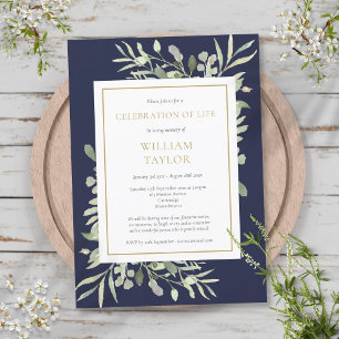 Invitation Célébration de la vie funèbre de la verdure bleu m