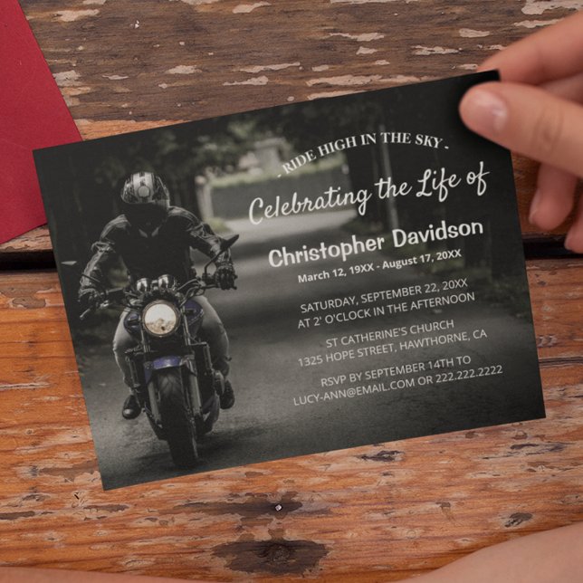 Invitation Célébration de la vie | Funérailles de moto Rider (Créateur téléchargé)